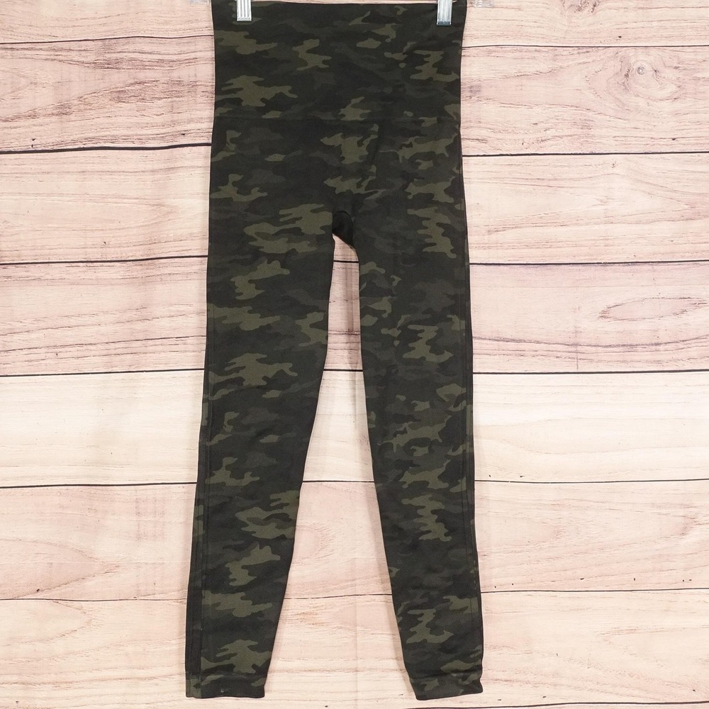 SPANX Leggings Womens SP Green Camo Ankle High Rise Shaping Compression Yoga